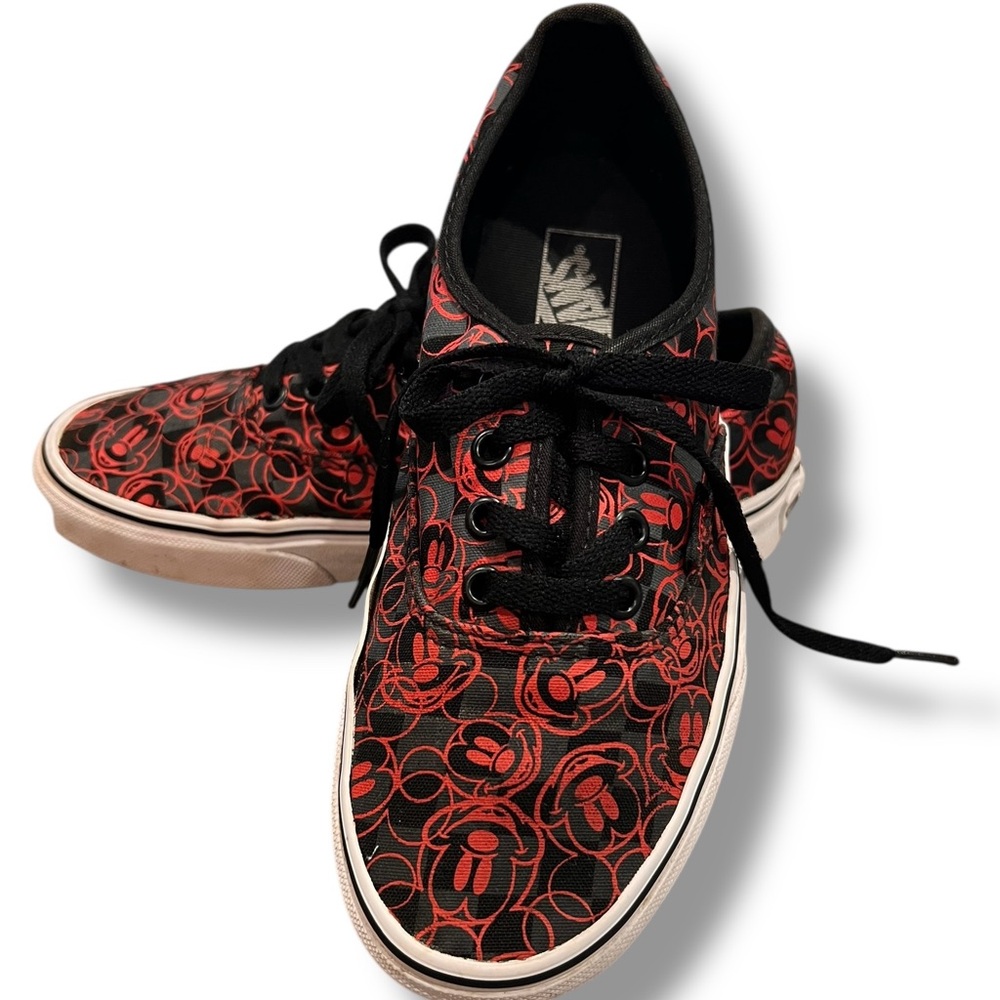 RARE Vans x Disney Mickey Mouse Authentic Lace Up Sneakers Red Black 7.5 W 6 M